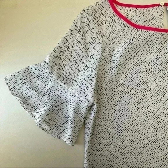 Ricki’s Blouse Short Ruffle Sleeves Sheer Flowy White Pink  Polka Dot Size Small - Picture 11 of 15